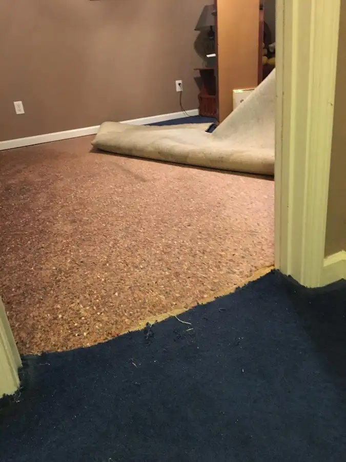 Carpet pad removal revealing water damage during Drying & Dehumidification in Wichita