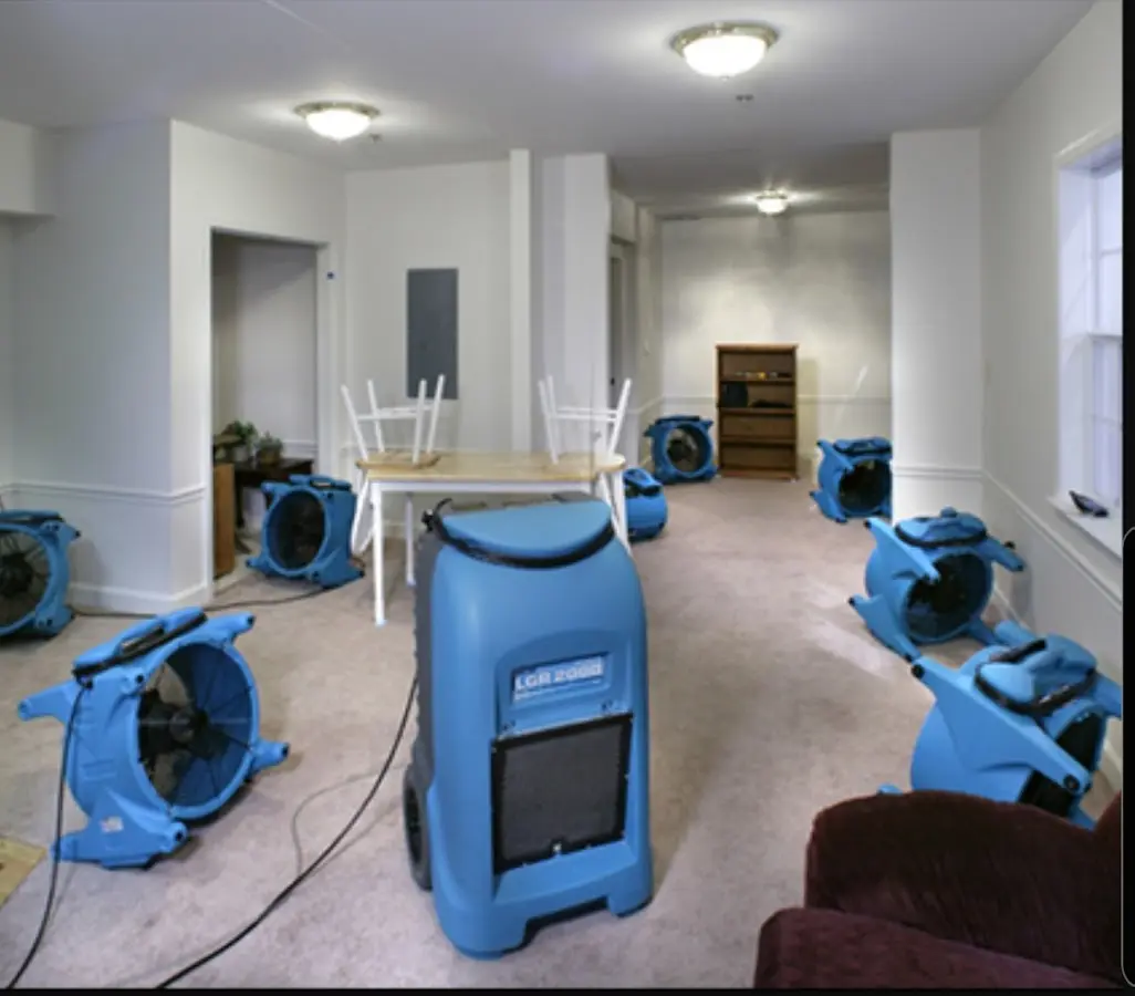 Air movers and dehumidifier setup for Water Damage Restoration in Wichita